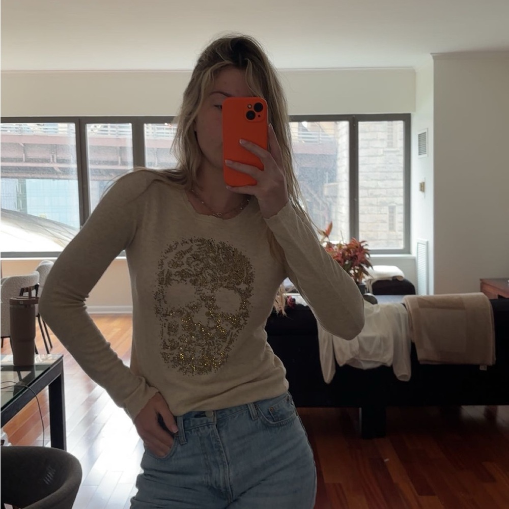 Gold Skull Embellished Women's Top